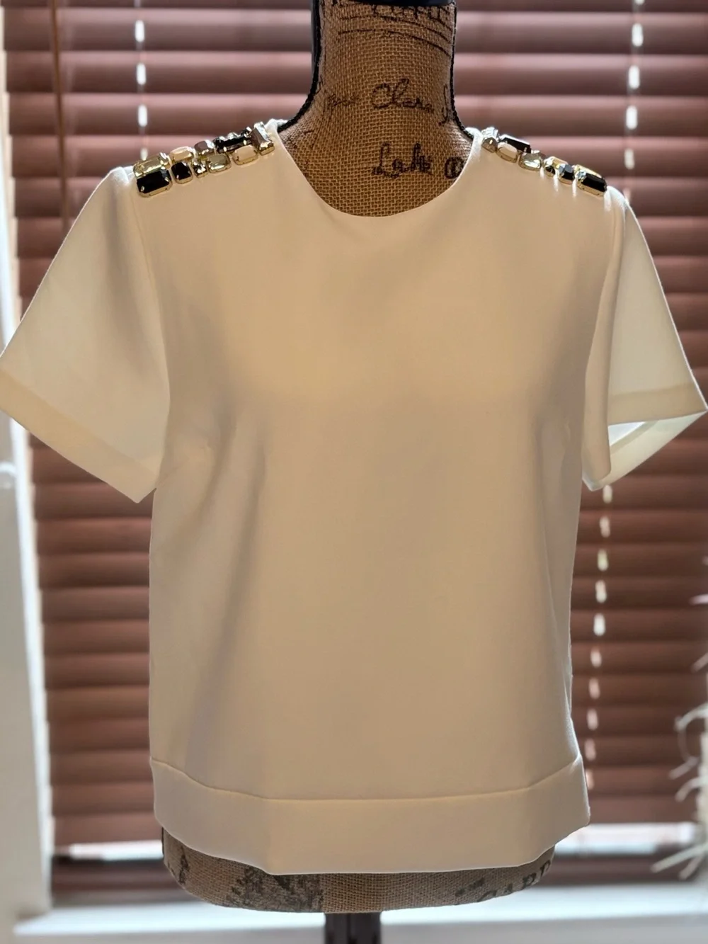 NWT Kate Spade Off-White Embellished Shoulder Top Size 8